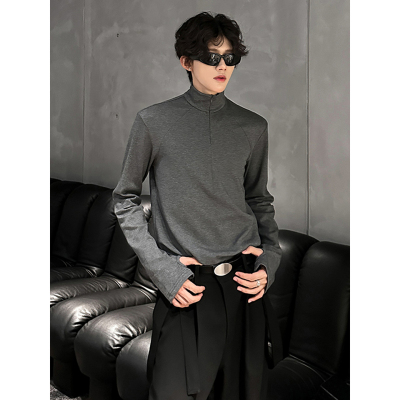 深灰色半拉链高领打底衫男款秋冬