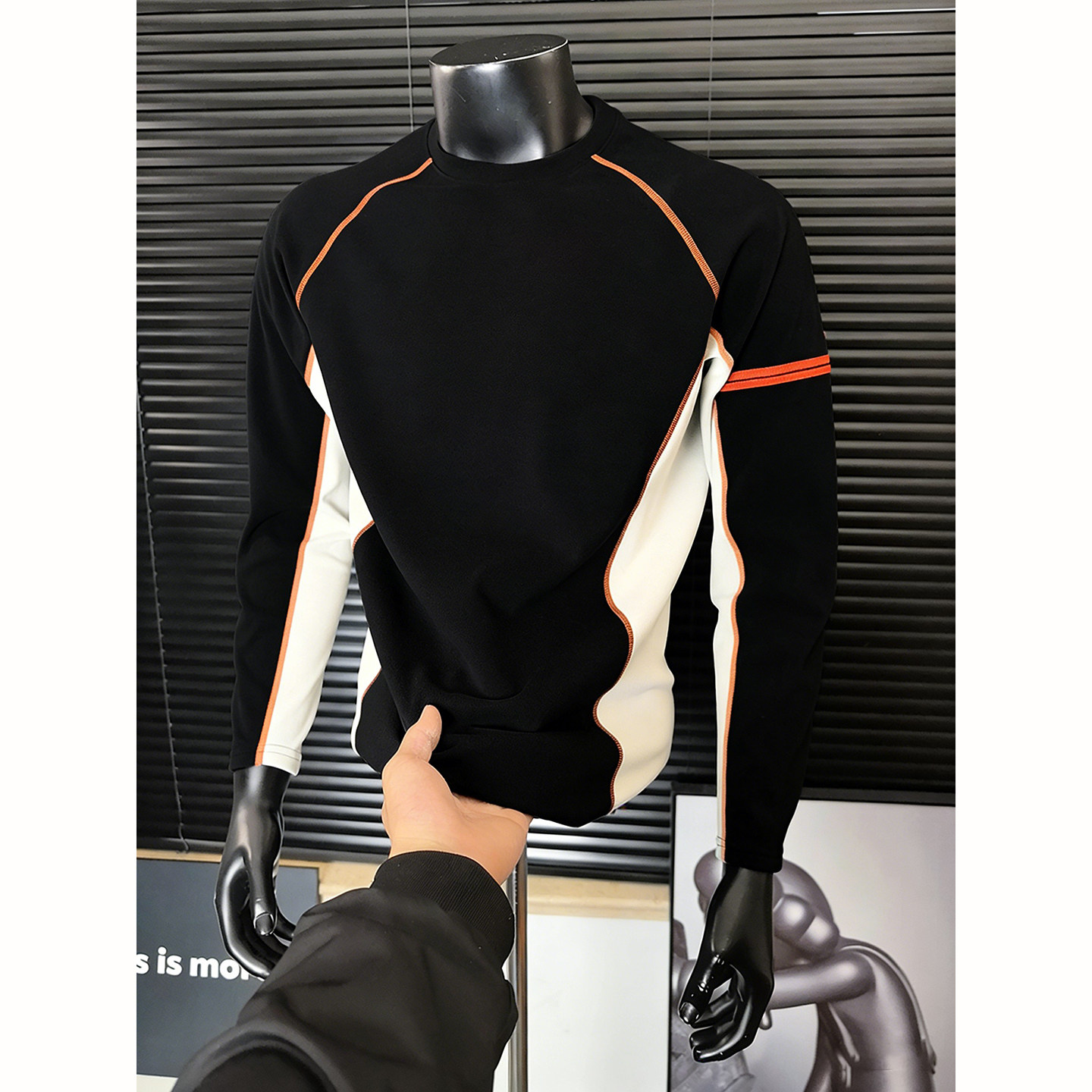 黑色哈苏线双面德绒打底衫男秋冬户外加绒保暖拼色长袖t恤骑行服