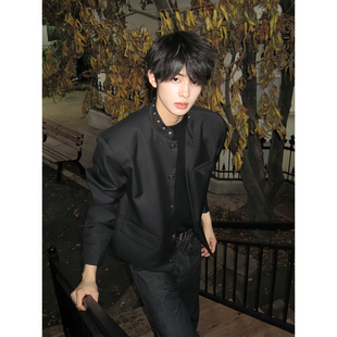 高级感炸街小西装 小众设计感铆钉立领西服廓形垫肩dk单西外套 男款