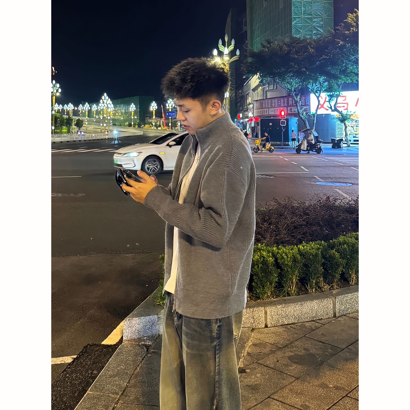 cleanfit灰色拉链开衫毛衣外套男款慵懒高级感针织衫潮牌立领夹克