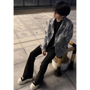 扎染刺绣牛仔外套男秋季 潮牌花卉破坏牛仔夹克小众设计感痞帅上衣