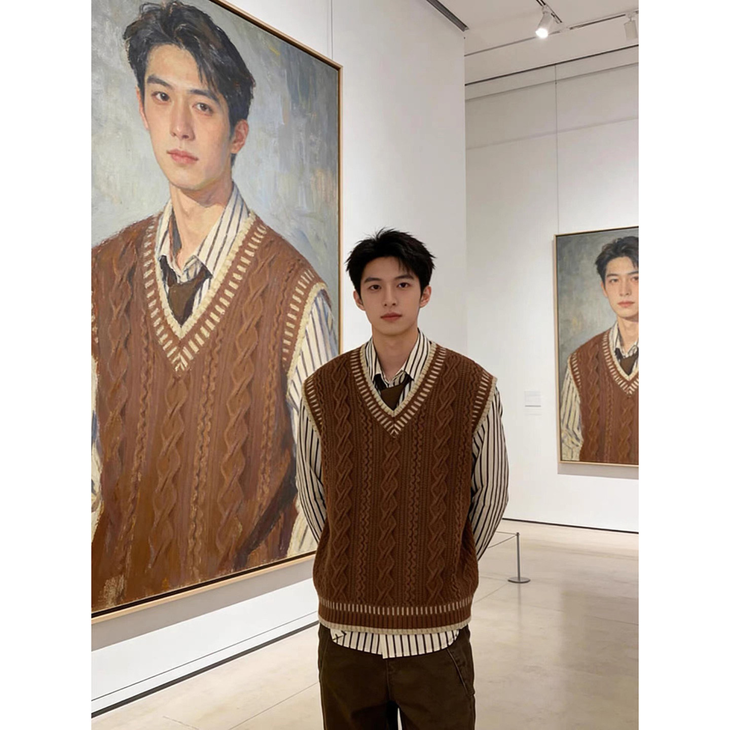 学院风麻花纹针织背心男春秋美拉德v领针织马甲叠穿无袖坎肩毛衣,男装,常规马甲,淘宝优惠券,粉丝福利购,淘宝优惠卷