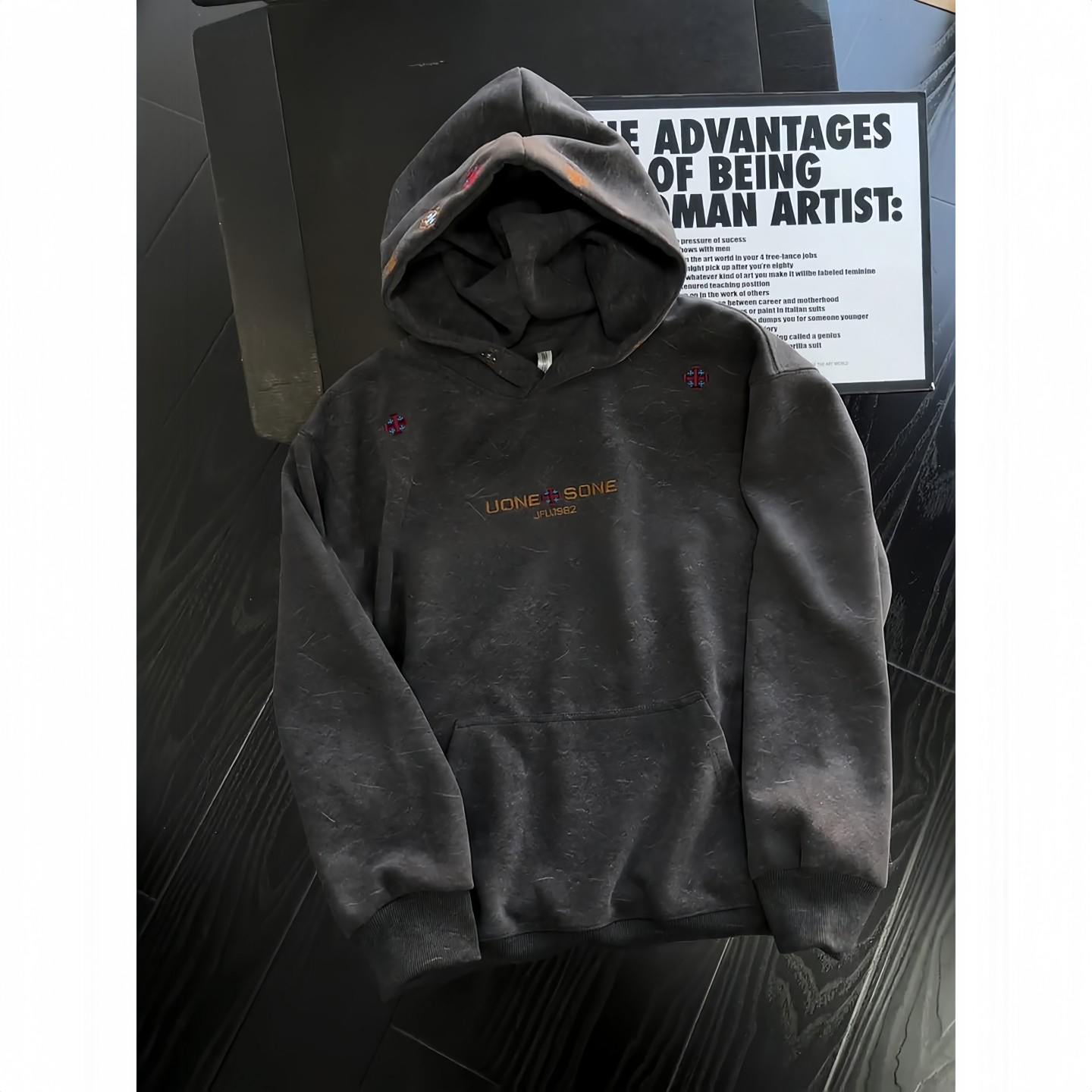 重磅厚实加绒卫衣设计感刺绣帽衫