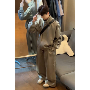 男生早秋穿搭一整套开衫 立领织带卫衣卫裤 休闲运动服 boxy短款 美式