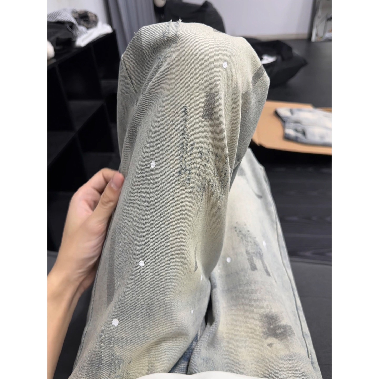 复古蓝泼墨扎染牛仔裤男款秋冬