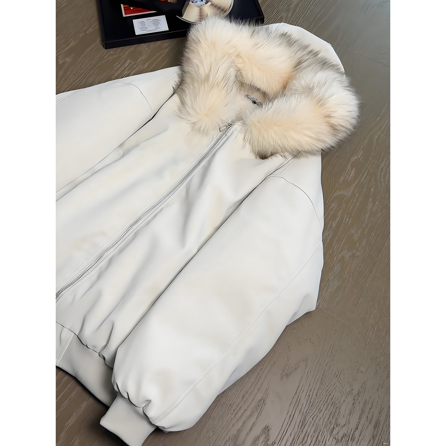 杏色可拆卸大毛领棉服男冬季