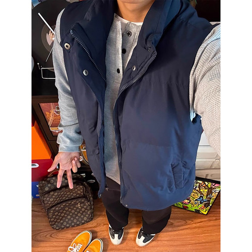 藏蓝色美式羽绒马甲男款冬季痞帅