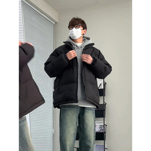 cleanfit黑色美式羽绒服男款冬季无帽立领面包服加厚保暖防寒棉衣