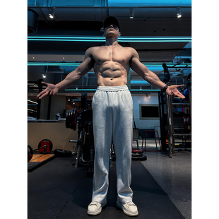 白花灰健身运动裤男款秋冬季美式重磅垂感裤子青少年直筒百搭卫裤