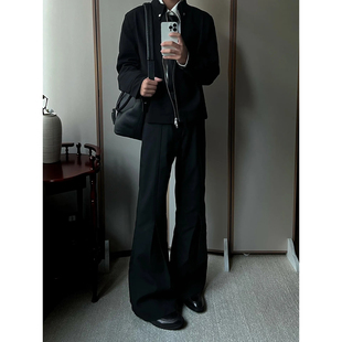 美式 高街直筒修身 显腿长裤 黑色微喇西装 休闲弯刀西裤 男款 子窄版 裤