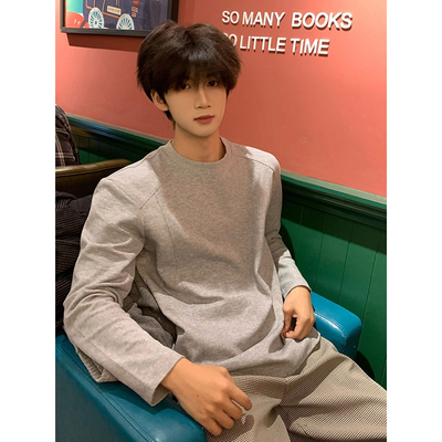 浅灰色重磅正肩卫衣男秋冬