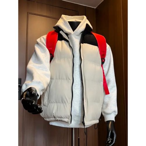 美式撞色拼接羽绒棉马甲男秋冬