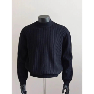 黑色圆领毛衣修身 男秋冬内搭打底毛线卫衣 显瘦老钱风高级感针织衫