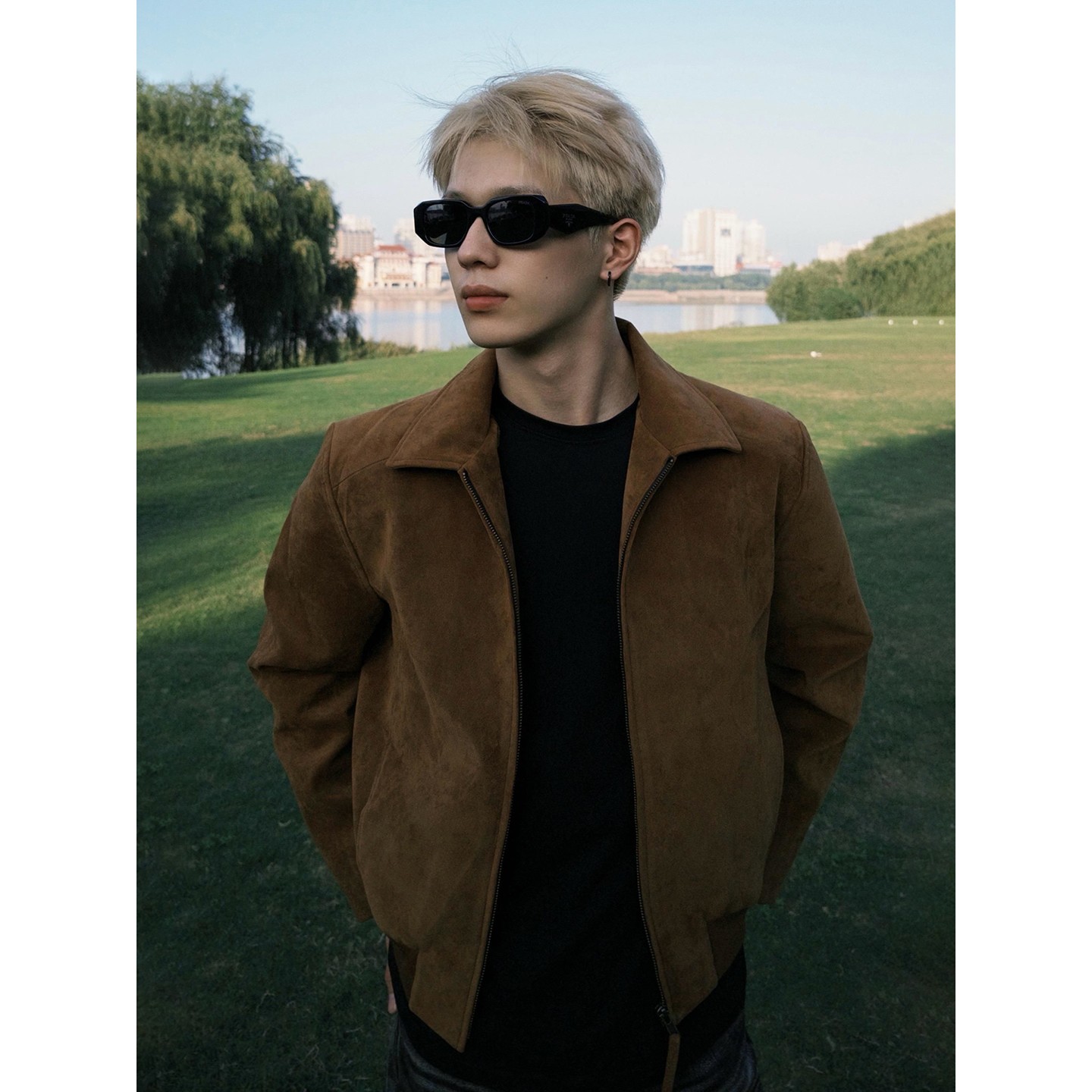 美拉德棕色哈灵顿夹克男秋冬季