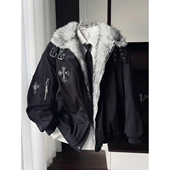 黑色cleanfit哈灵顿棉服男冬季 狼王座山雕外套毛领十字架夹克棉衣