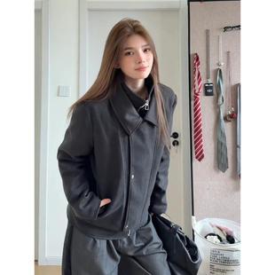 假两件拼接短款毛呢大衣男秋冬老钱风高级感夹克夹棉加厚呢子风衣