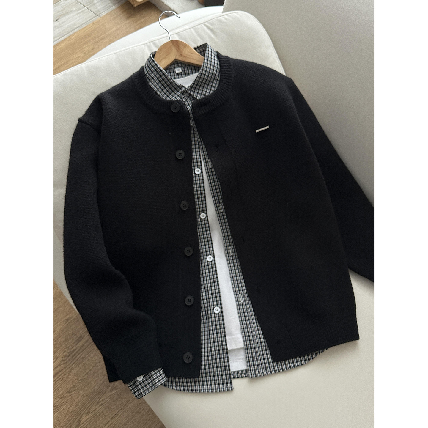 cleanfit黑色针织开衫外套男款韩系慵懒风毛衣高级感叠穿卫衣夹克