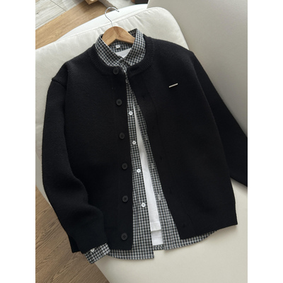 黑色针织开衫外套男款韩系慵懒风
