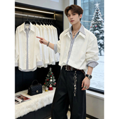 春季 cleanfit白色假两件衬衫 男款 痞帅条纹衬衣慵懒风潮牌休闲外套