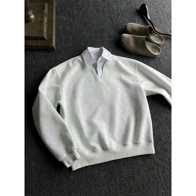 知识分子风假两件条纹卫衣男秋季