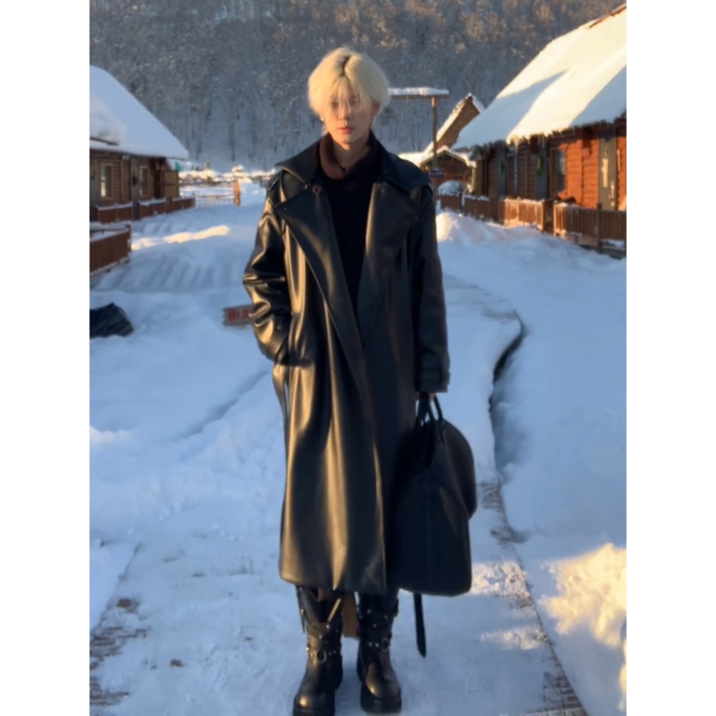 黑色枪驳领pu皮风衣男冬季韩版高级感机车外套中长款巴玛尔肯大衣,男装,风衣,淘宝优惠券,粉丝福利购,淘宝优惠卷