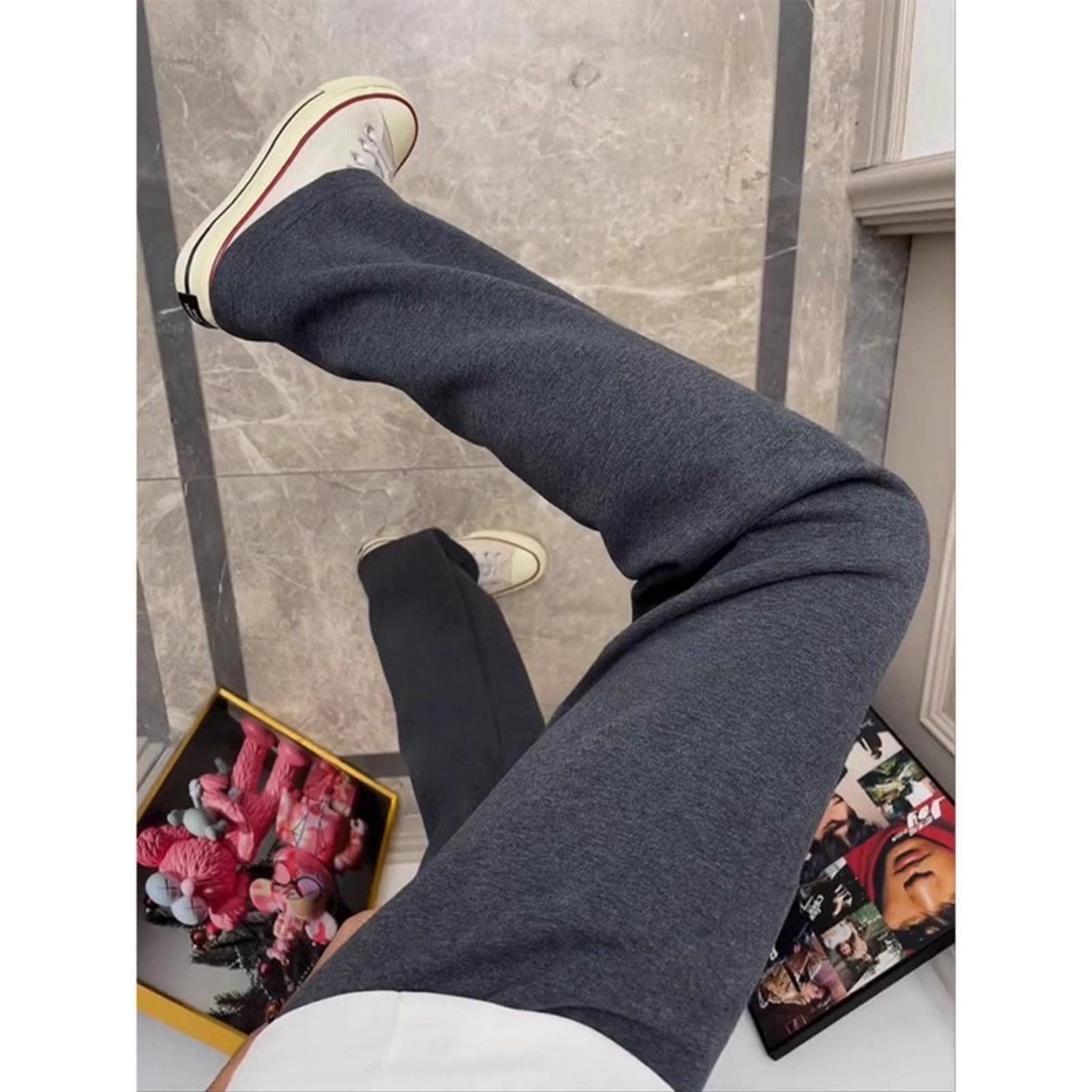 重磅高克重碳素磨毛裤子男秋冬