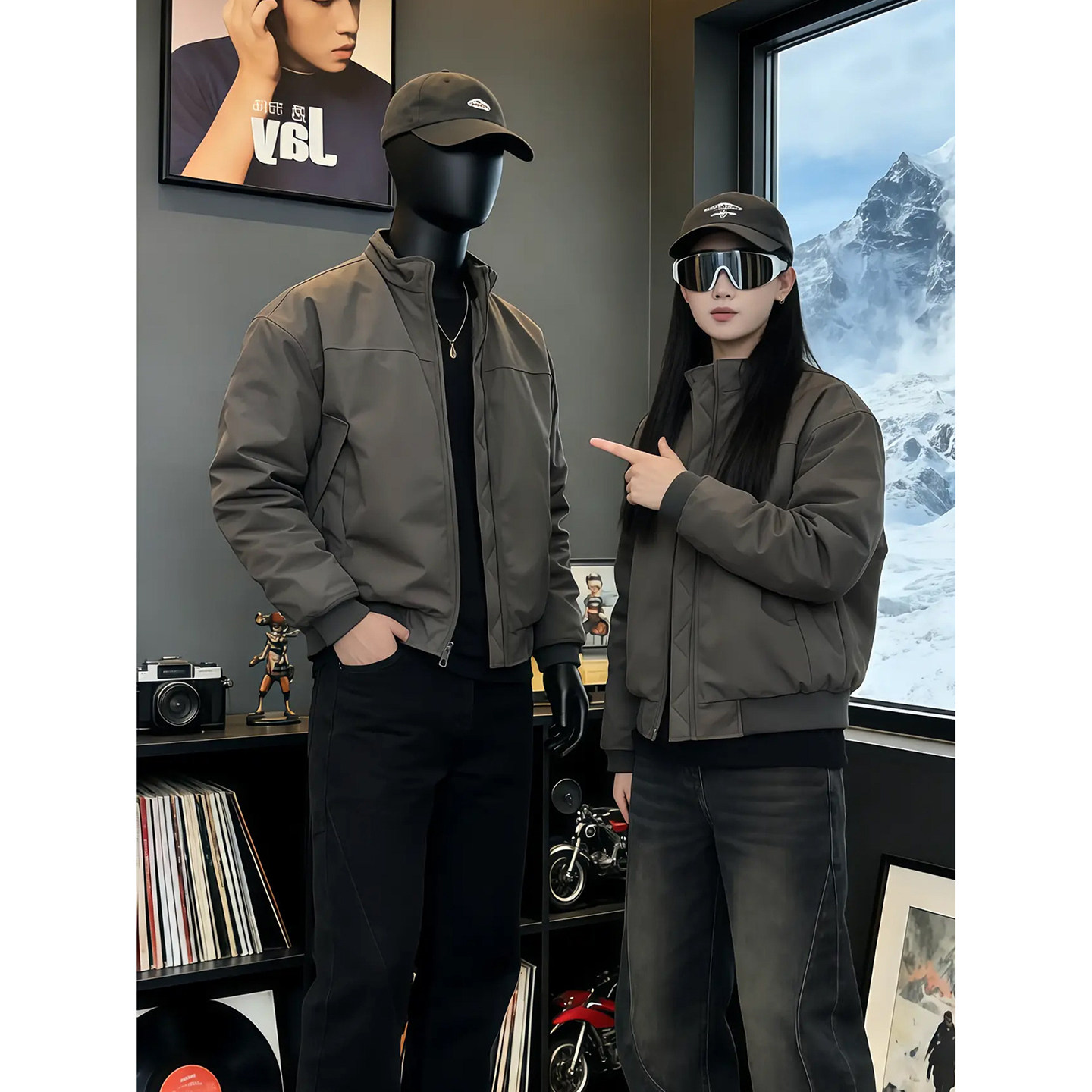 狼灰色美式飞行夹克棉服男冬季加厚立领棉衣美式三防短款工装外套