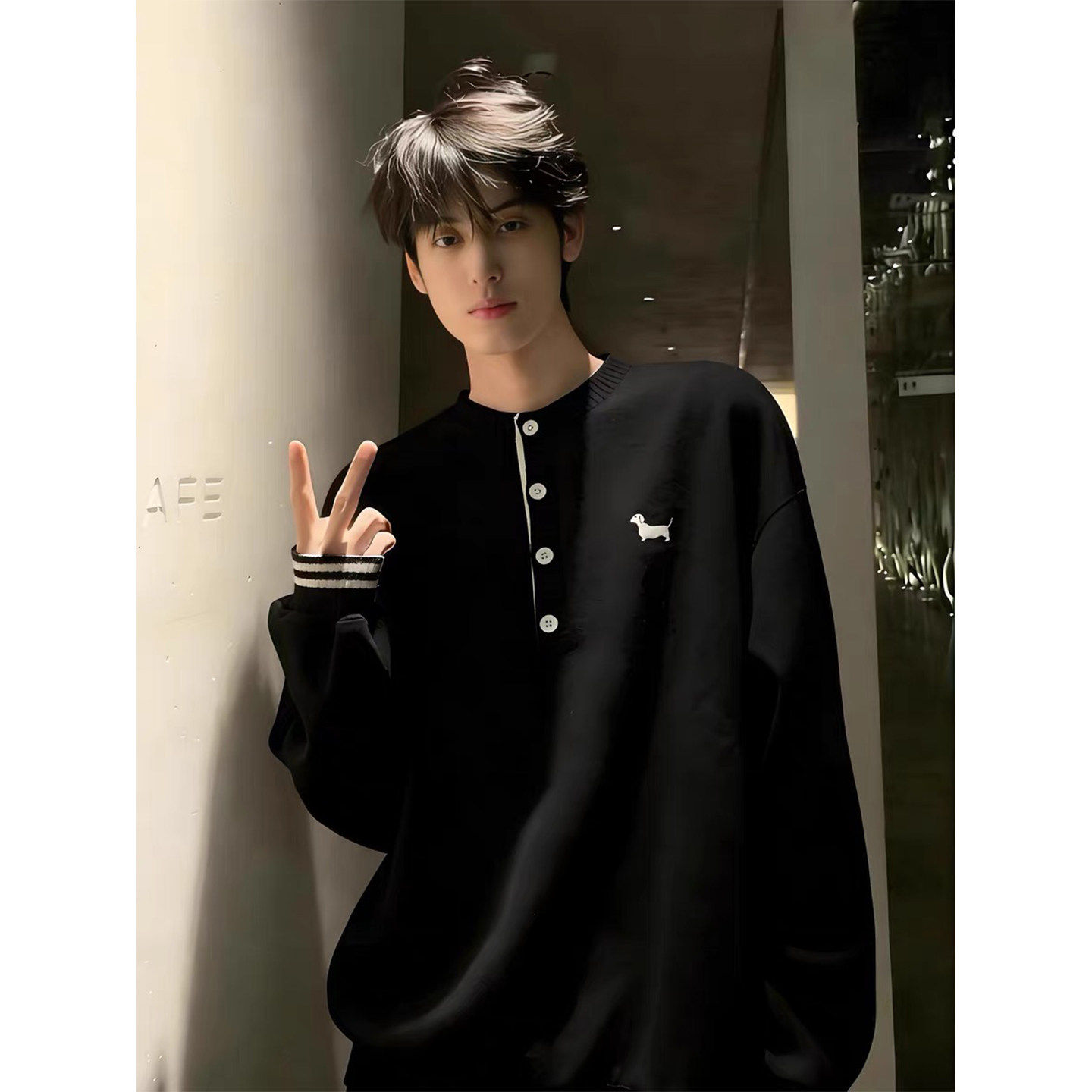 黑色小狗刺绣毛衣男款秋冬季老钱风条纹针织衫cleanfit内搭打底衫,男装,针织衫/毛衣,淘宝优惠券,粉丝福利购,淘宝优惠卷