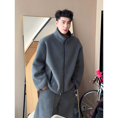 灰色摇粒绒卫衣套装男冬季