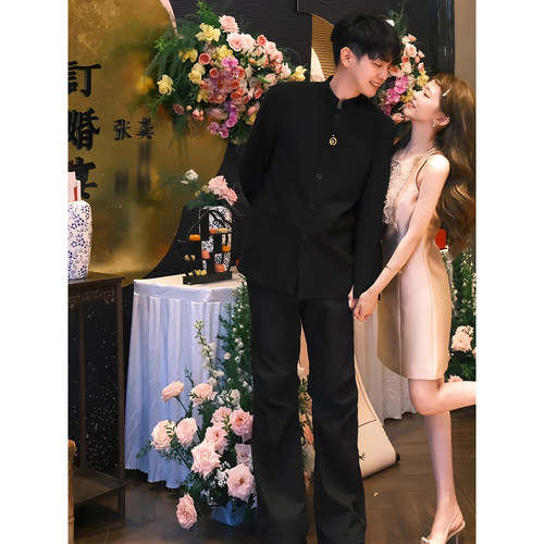 新中式男装西服套装高级痞帅立领