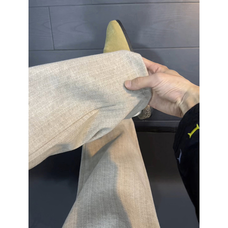 杏色条纹毛呢西裤男款秋冬季