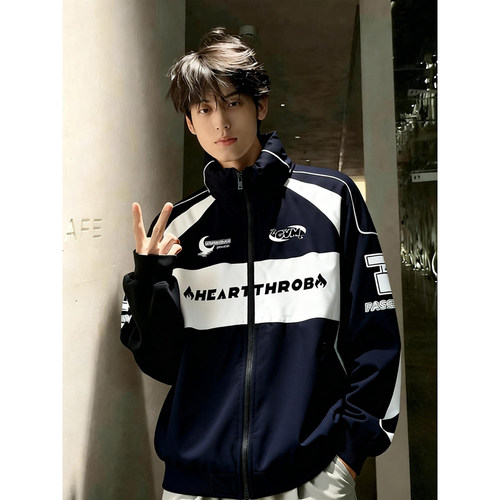 美式复古立领机车棉服外套男冬季