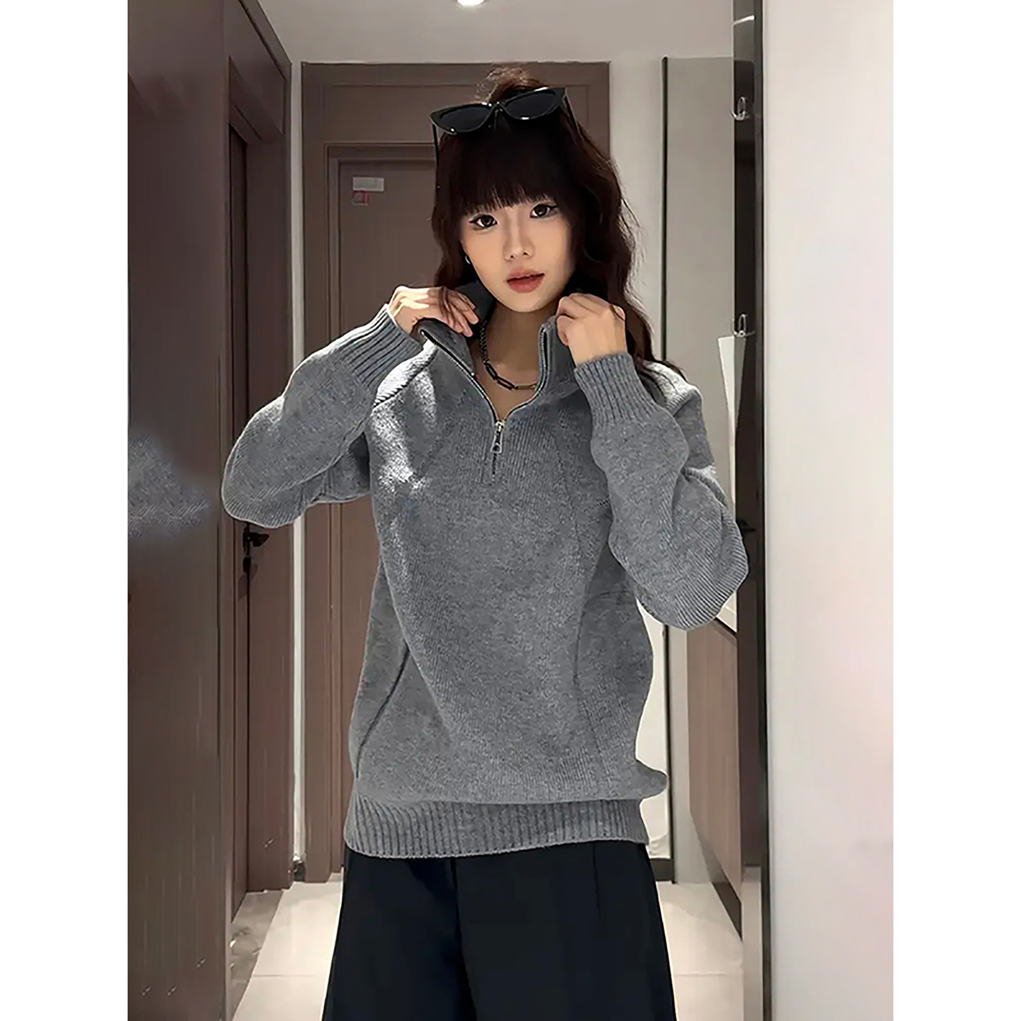 美式复古半拉链立领毛衣男秋冬季