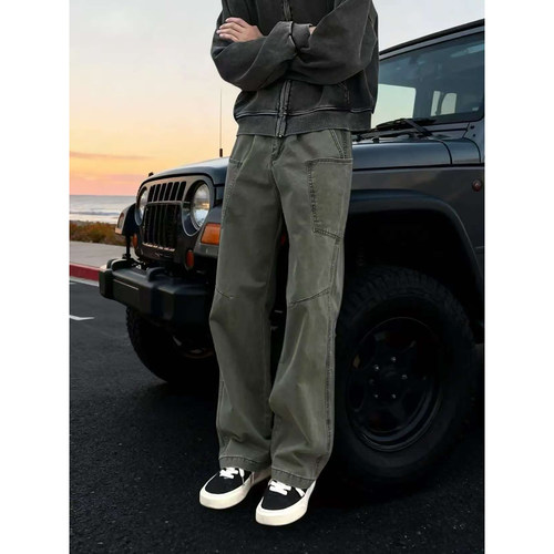 军绿色多口袋工装裤男秋冬季美式