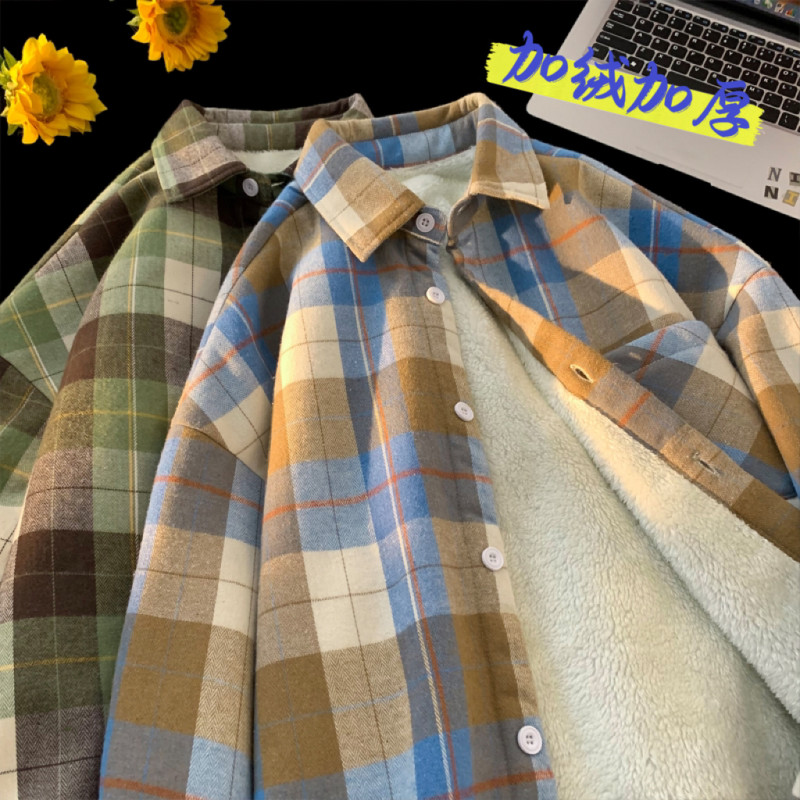 羊羔绒长袖磨毛衬衫秋冬加绒加厚