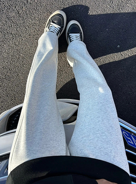 白花灰色弯刀卫裤男款慵懒松弛感cleanfit裤子直筒修身运动休闲裤