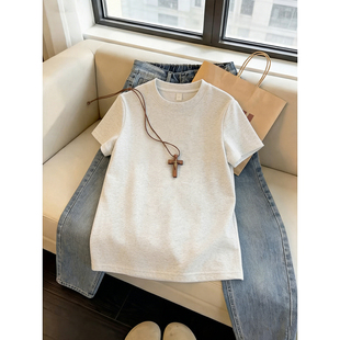 白花灰小领口正肩t恤男生夏季美式boxy重磅短袖cleanfit五分半袖