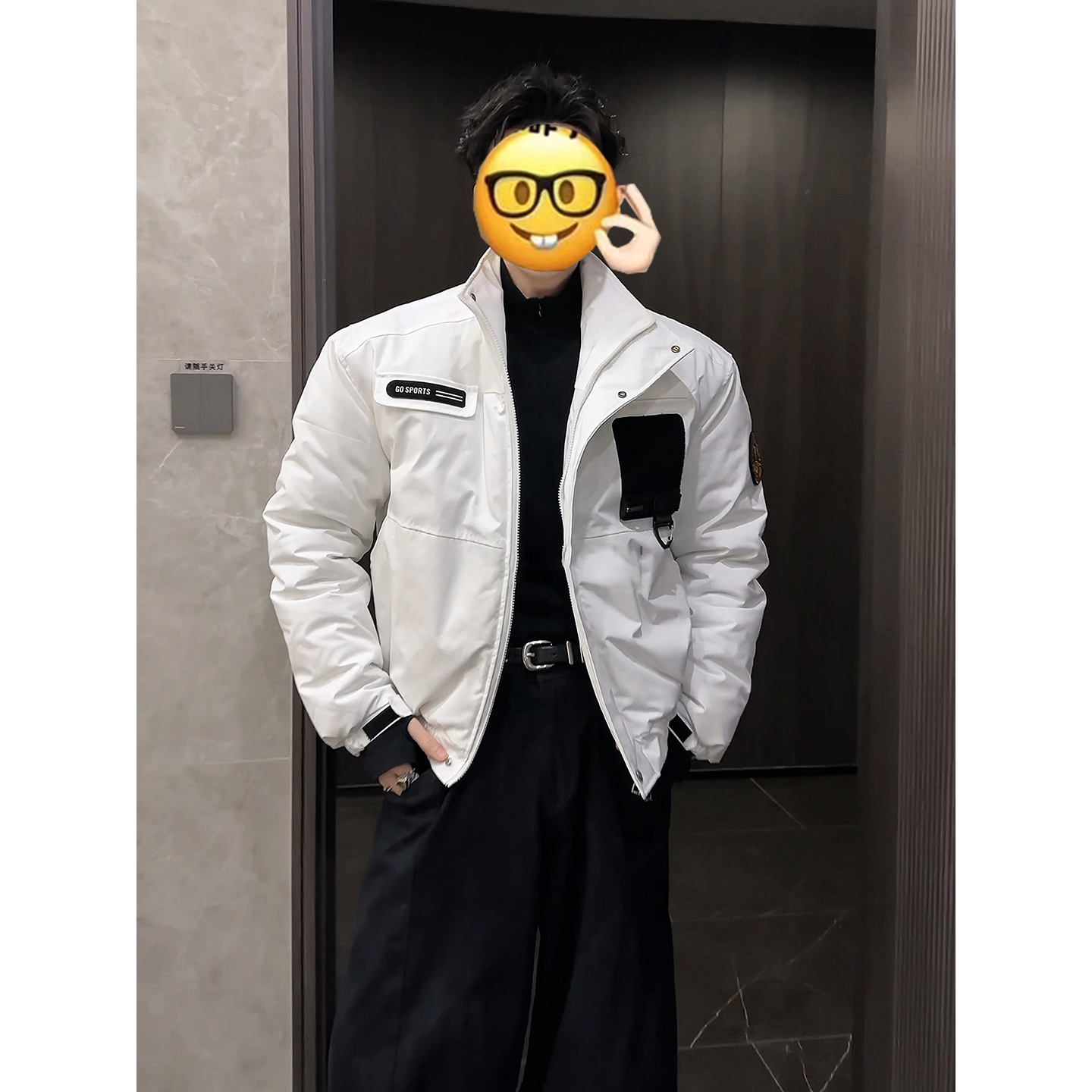 白色轻骑兵三防夹克棉服男bomber