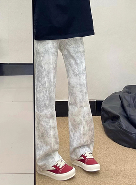 灰色脏脏弯刀卫裤男款秋冬季美式扎染直筒长裤clenafit微喇休闲裤