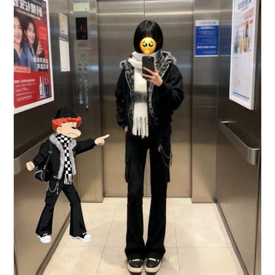 美式工装微喇裤子男高腰提挡牛仔