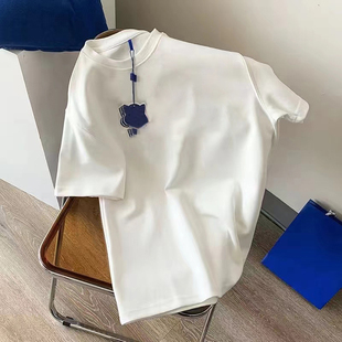 高克重磅硬挺短袖t恤男生简约纯色小领口内搭美式正肩白色半截袖