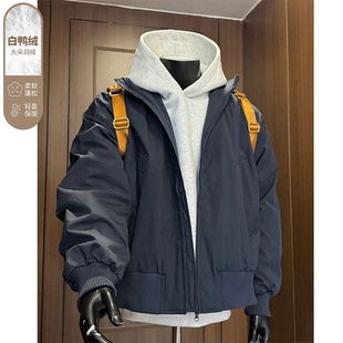 美式bomber飞行夹克羽绒服男冬季加棉加厚立领棒球服廓形工装外套