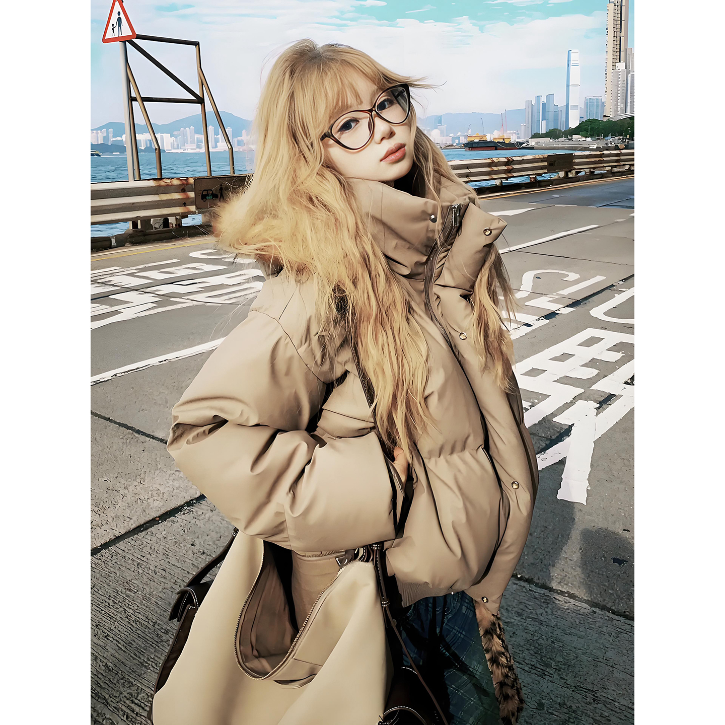 美式可拆卸毛领连帽羽绒棉服男女