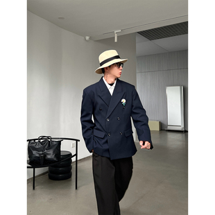 权志龙GD同款小雏菊戗驳领西装套装男士痞帅高级感双排扣休闲西服