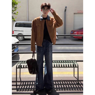正肩复古棒球服vintage翻领夹克 美式 巴恩风仿麂皮绒外套男款 秋季