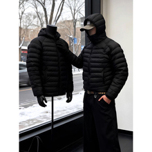 黑色连帽轻薄排骨羽绒服男款冬季短款轻量化保暖棉袄修身运动外套