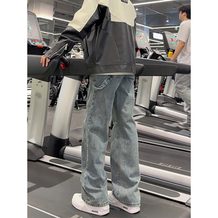 cleanfit伐木工装牛仔裤男款春季水洗斜切直筒裤子休闲显瘦微喇裤