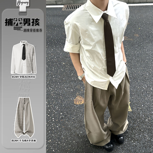 美式学院风领带衬衫男那不勒斯dk西装内搭韩版高级感长袖衬衣外套