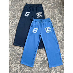 蓝色美式hiphop街舞裤子男女西海岸重磅直筒卫裤慵懒松弛感阔腿裤