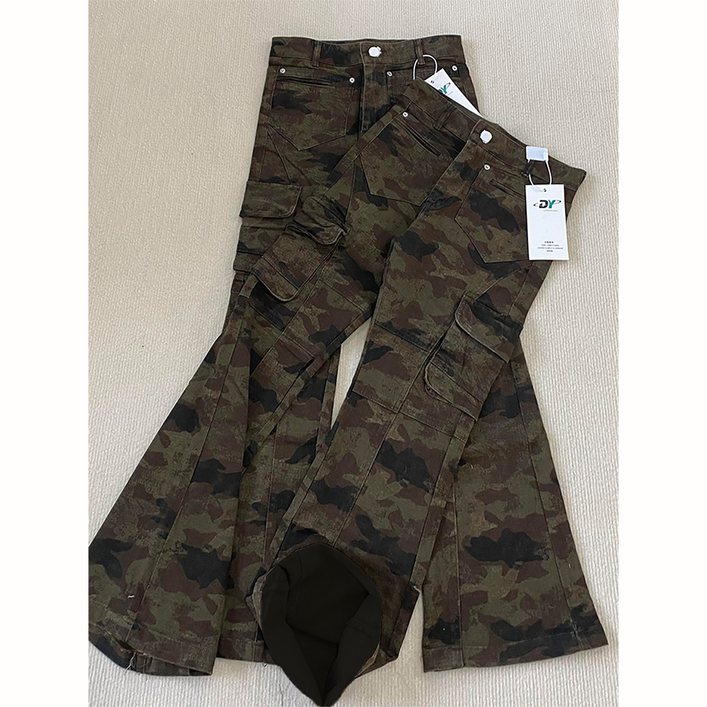 迷彩微喇牛仔裤男秋冬加长工装裤